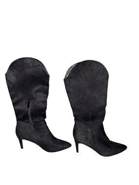 Serena Black Mid-Calf Pointed Toe Suede Boots